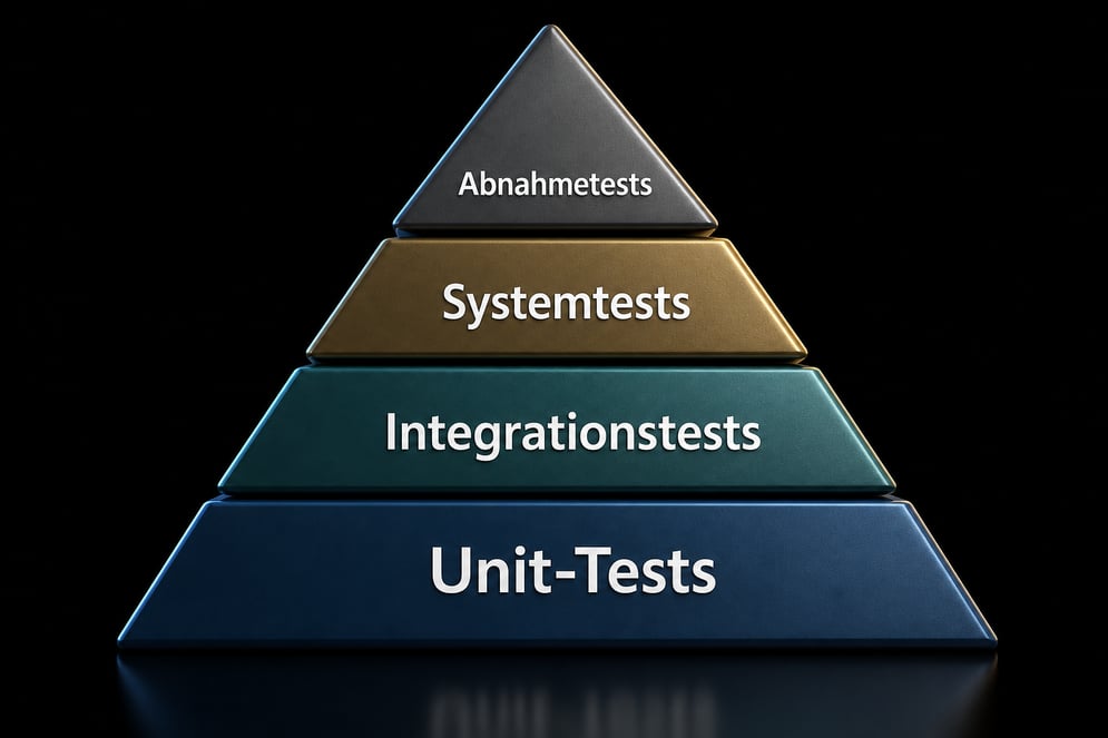 Testpyramide in 3D mit Textetagen